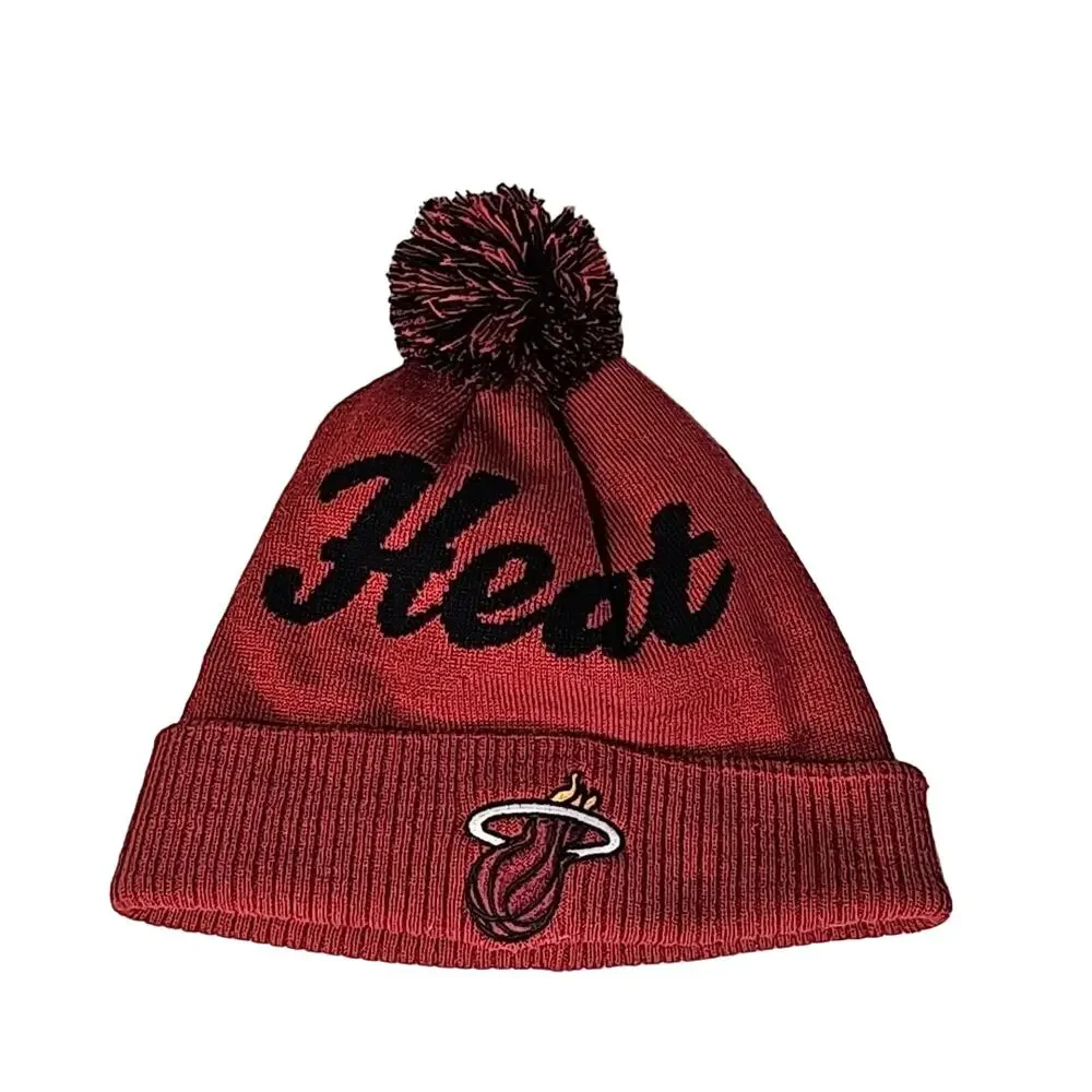 Adidas Miami Heat Winter Knit Hat With Pom, Red/Black